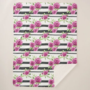 Rosa Blumen schwarze Streifen Sherpadecke