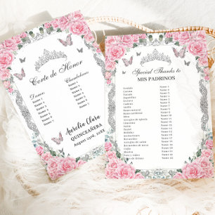 Rosa Blumen Silber Quinceañera Mis Padrinos Karte