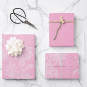 Rosa Blumen-Spitze-Braut-Party Geschenkpapier Set