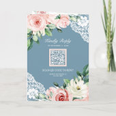Rosa Blumen-Spitze Staubblau QR-Code Hochzeit Einladung (Rückseite)