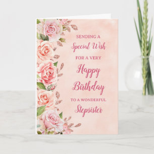 Rosa Blumen Stepsister Birthday Card Karte