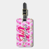 Rosa Blumen (Süßer Name & Initiale) Girly-Monogram Gepäckanhänger (Vorderseite vertikal)
