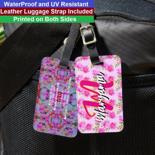 Rosa Blumen (Süßer Name & Initiale) Girly-Monogram Gepäckanhänger