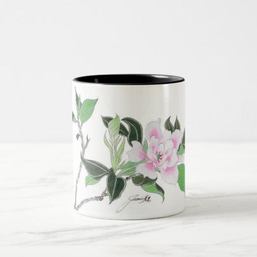 Rosa Blumen-Tasse Zweifarbige Tasse (Mittel)