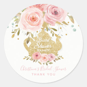 Rosa Blumen-Teeparty-Hochzeitsdusche-Geschenk in e Runder Aufkleber