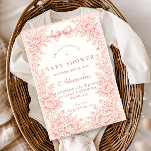 Rosa Blumen-Toile-Baby-Party Einladung