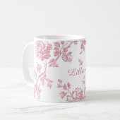 Rosa Blumen-Toile-Muster personalisierter Name Kaffeetasse (Vorderseite Links)