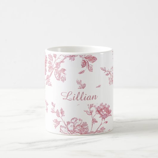 Rosa Blumen-Toile-Muster personalisierter Name Kaffeetasse (Mittel)