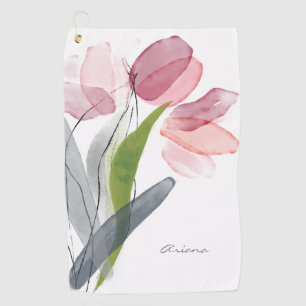 Rosa Blumen Tulpen Blätter Weiß Mädchenhaft Golfhandtuch