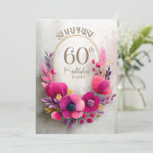 Rosa Blumen Überraschung 60. Geburtstagsfeier Einladung (Stehend Vorderseite)