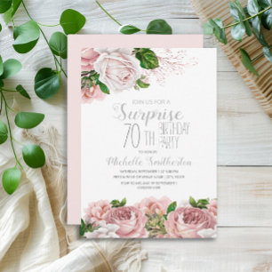 Rosa Blumen Überraschung 70. Geburtstag Einladung
