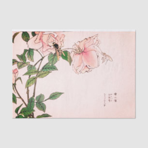 ROSA BLUMEN-UND BIENEN-JAPANER-DRUCK Seidenpapier