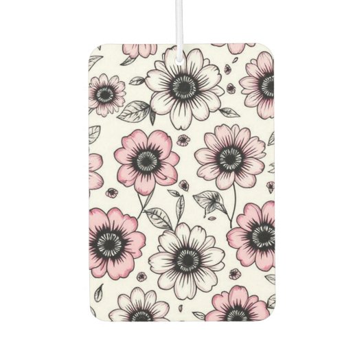 Rosa Blumen- und Blätter-Skizzendesign Autolufterfrischer (Vorderseite)
