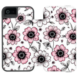 Rosa Blumen- und Blätter-Skizzendesign Incipio Watson™ iPhone 5 Geldbörsen Hülle