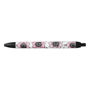 Rosa Blumen- und Blätter-Skizzendesign Kugelschreiber