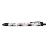 Rosa Blumen- und Blätter-Skizzendesign Kugelschreiber (Oberseite)