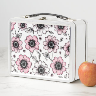 Rosa Blumen- und Blätter-Skizzendesign Metall Brotdose