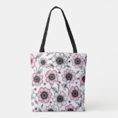 Rosa Blumen- und Blätter-Skizzendesign Tasche (Rückseite)