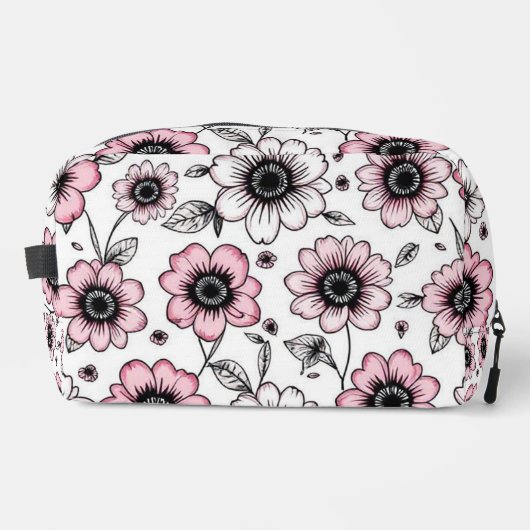Rosa Blumen- und Blätter-Skizzendesign Waschbeutel (Vorderseite)
