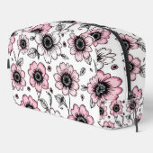 Rosa Blumen- und Blätter-Skizzendesign Waschbeutel (Rechte Ecke)