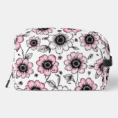 Rosa Blumen- und Blätter-Skizzendesign Waschbeutel (Rückseite)