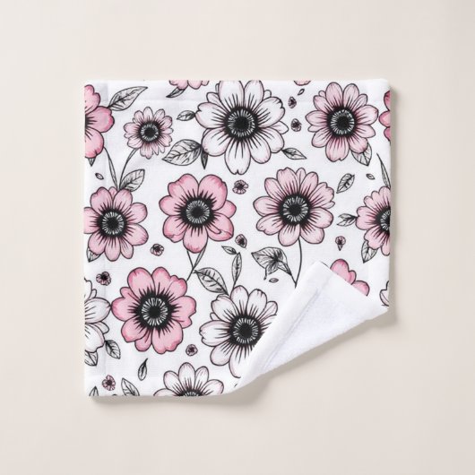 Rosa Blumen- und Blätter-Skizzendesign Waschlappen (Waschlappen)