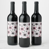 Rosa Blumen- und Blätter-Skizzendesign Weinetikett (Flaschen)