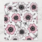 Rosa Blumen- und Blätter-Skizzendesign Weinetikett (Einzelnes Label)