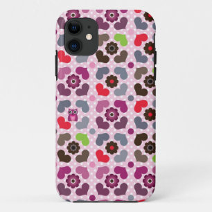 rosa Blumen- und Eulenmuster iPhone 11 Hülle
