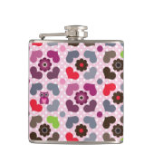 rosa Blumen- und Eulenmuster Flachmann (Vorderseite)