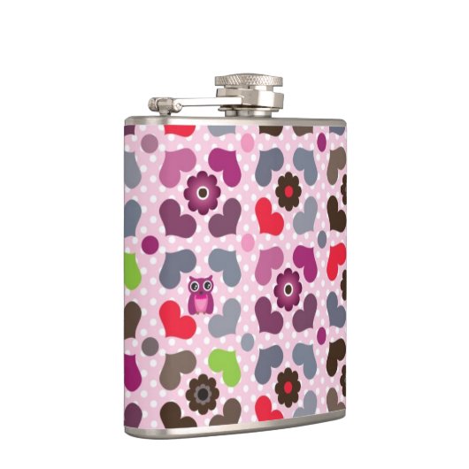 rosa Blumen- und Eulenmuster Flachmann (Rechts)