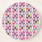 rosa Blumen- und Eulenmuster Getränkeuntersetzer (Vorne)