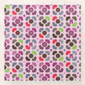 rosa Blumen- und Eulenmuster Glasuntersetzer (Vorderseite)