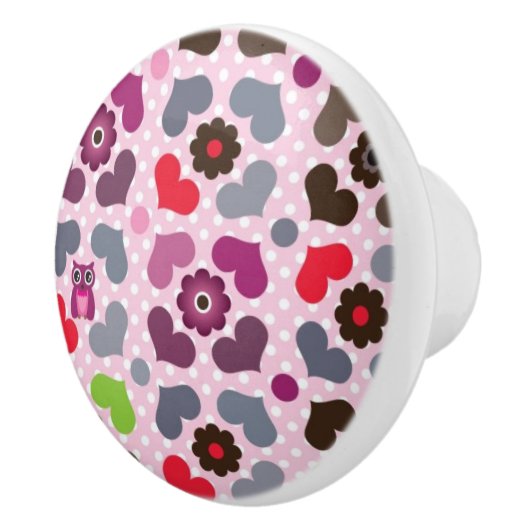 rosa Blumen- und Eulenmuster Keramikknauf (Rechts)