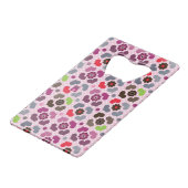 rosa Blumen- und Eulenmuster Kreditkarten Flaschenöffner (Rückseite Schrägansicht)