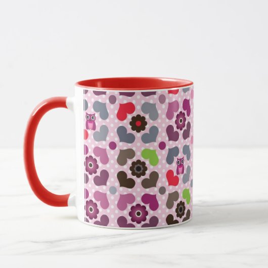 rosa Blumen- und Eulenmuster Tasse (Links)