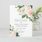 rosa Blumen- und Grün rustikale boho Hochzeit Einladung (Stehend Vorderseite)