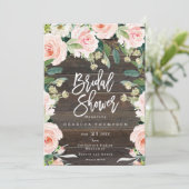 Rosa Blumen und Grünpflanzen boho modernes Brautpa Einladung (Stehend Vorderseite)