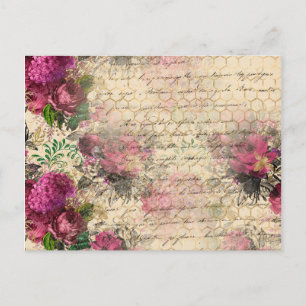 Rosa Blumen und Honigwabe im Vintage-Stil Postkarte