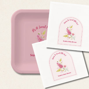 Rosa Blumen und Hummel Eine süße kleine Biene Serviette