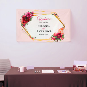 Rosa Blumen und Imitate Goldhochzeit Banner