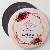 Rosa Blumen und Imitate Goldhochzeit Button (Vorne & Hinten)