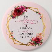 Rosa Blumen und Imitate Goldhochzeit Button (Vorderseite)