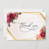 Rosa Blumen und Imitate Goldhochzeit Dankeskarte (Vorderseite)