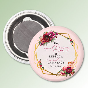 Rosa Blumen und Imitate Goldhochzeit Magnet