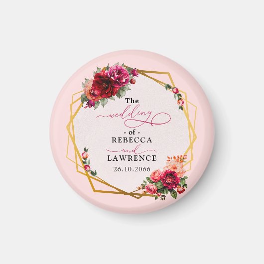 Rosa Blumen und Imitate Goldhochzeit Magnet (Vorne)