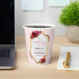 Rosa Blumen und Imitate Goldhochzeit Pappbecher