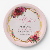 Rosa Blumen und Imitate Goldhochzeit Pappteller (Vorderseite)