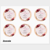 Rosa Blumen und Imitate Goldhochzeit Runder Aufkleber (Blatt)