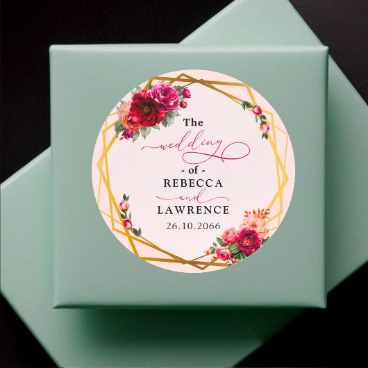 Rosa Blumen und Imitate Goldhochzeit Runder Aufkleber